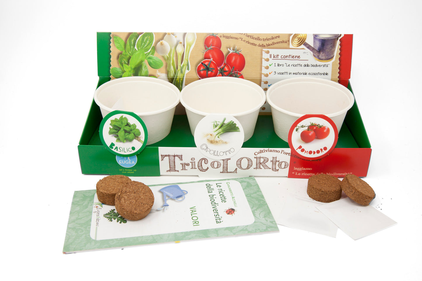 Il Tricolorto - Kit per coltivare in casa basilico, cipollotto e pomodoro. Con ricette tipiche